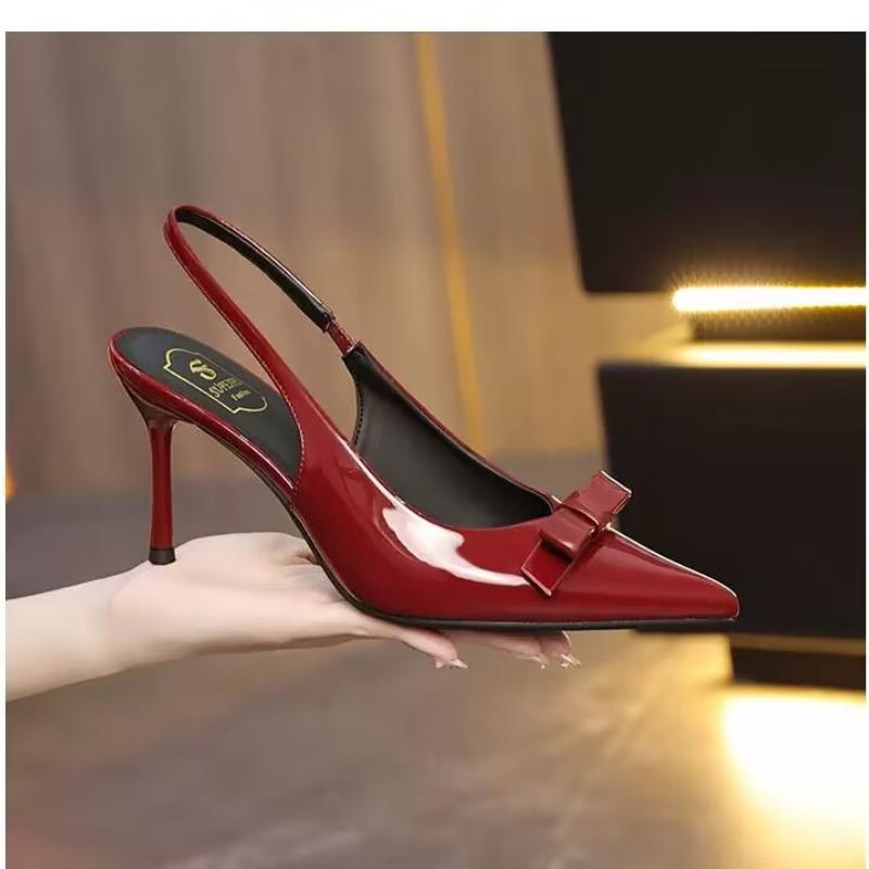 2025 New Slim Pointed-toe Fashion Bow Wedding Women's Shoes, Revealing and Sexy Office Lady Sandals and High Heels zapatos