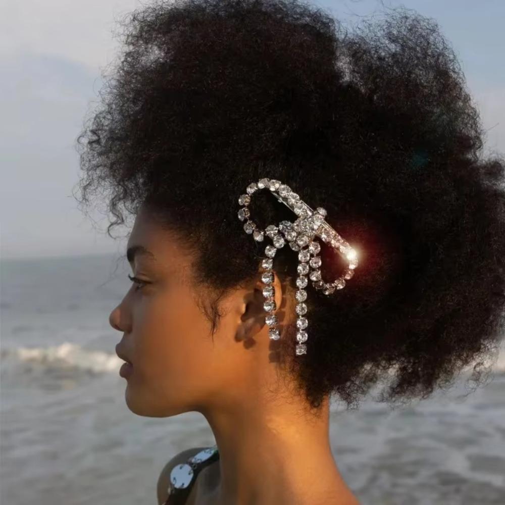 Glänzender Pferdeschwanz Haarclip Elegante Quaste Federclip Strass Schleife Haarnadeln Haaraccessoires