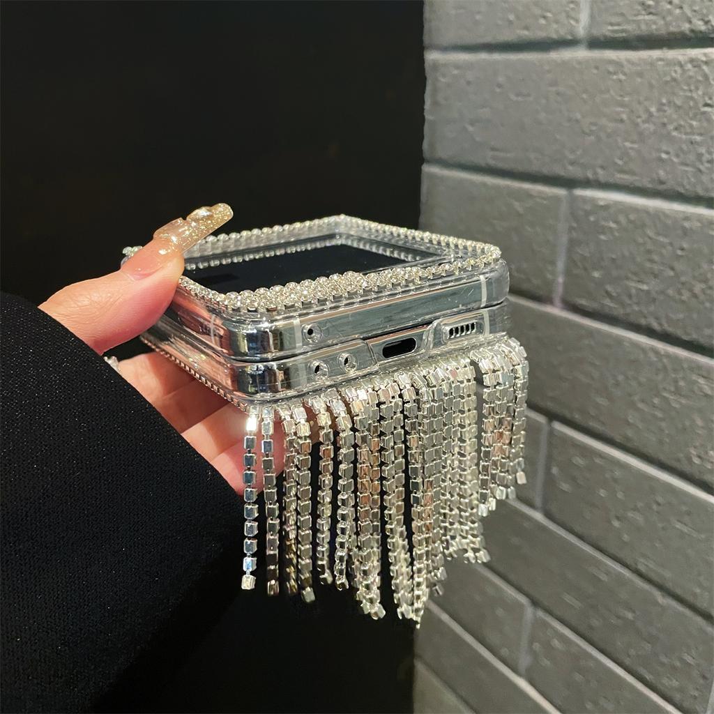 Luxury Crystal Diamond Tassel Phone Case For Samsung Galaxy Z Flip 6 5 4 3 Flip5 Flip6 Flip4 Cover Fashion Cute Cases Girls Capa