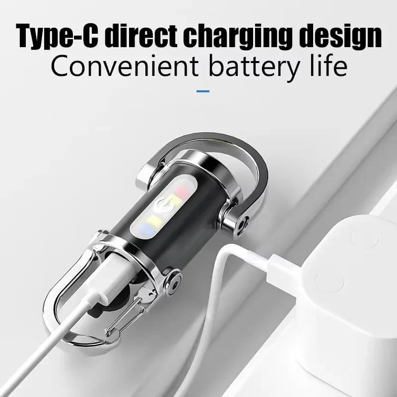 Ultra Bright Keychain Flashlight USB Type-C Charging 6 Modes Mini COB Work Light Waterproof Outdoor Emergency Tool