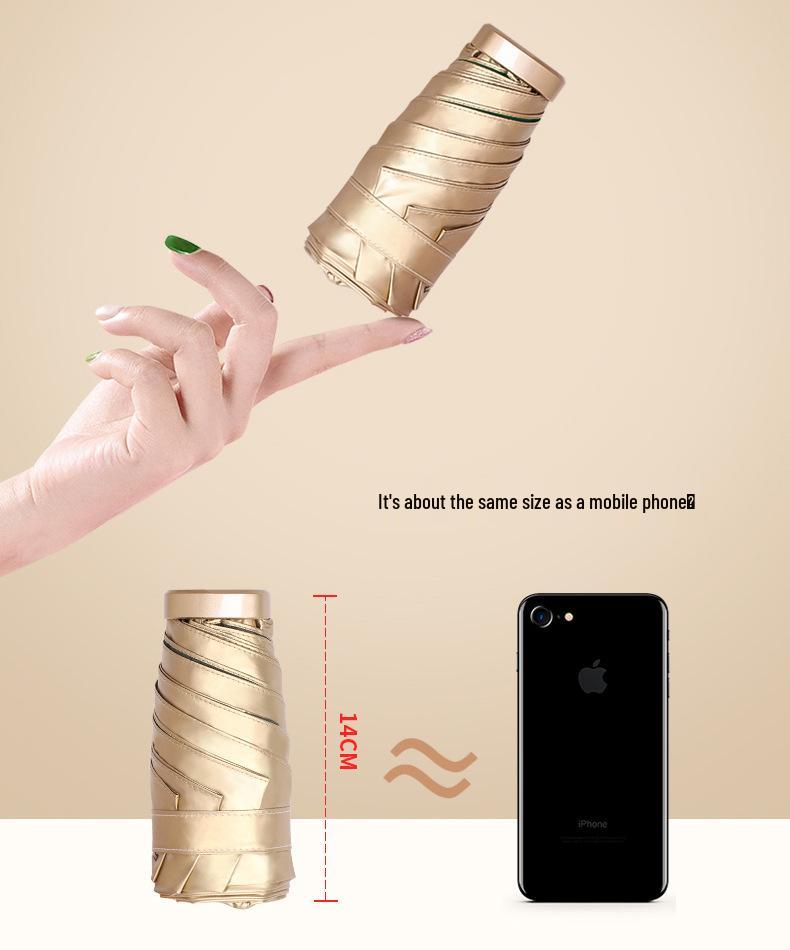 Compact Gold Umbrella: Ultra-light 6-Rib Folding Dual-use for Sun and Rain Protection