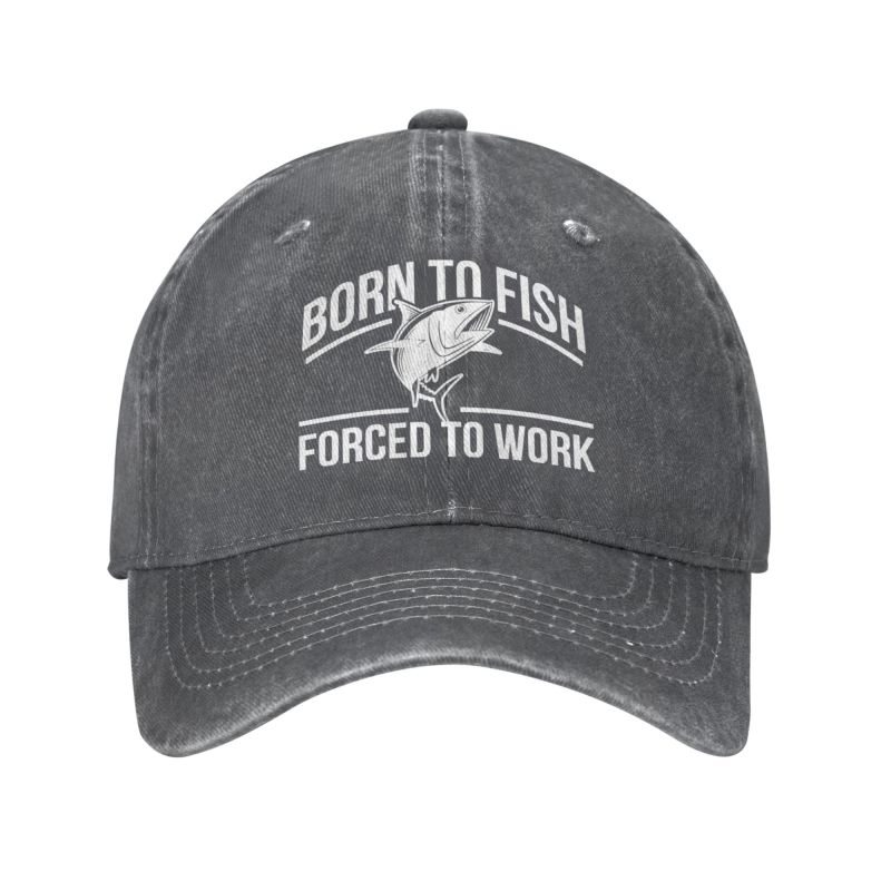 Born To Fish Forced To Work Baseballkappe, Sport, Unisex, Damen, verstellbar, Angelsucht, Fischerhut, Sommer