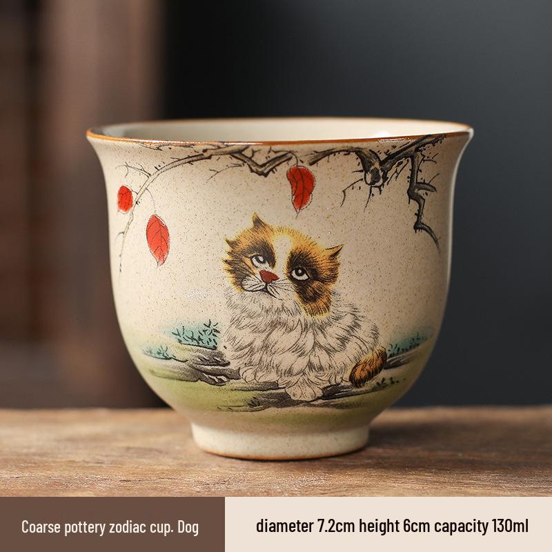 Hand-Painted Zodiac Tea Tasting Cup Set - Retro Style Chinese Handmade Master Cups