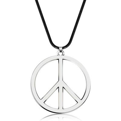 Coffee Yi Men'S Stainless Steel Necklace Anti-War Peace Pendant With Leather Rope Set Chain