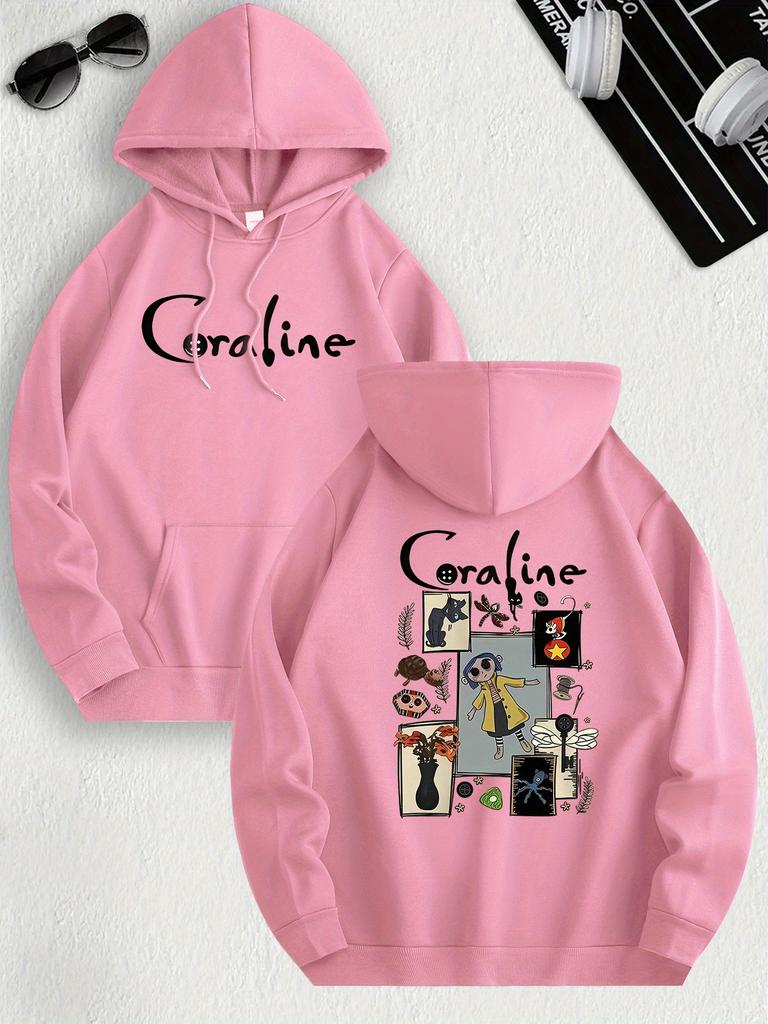 Coraline Inspired Casual Hoodie for Women's Sleeve Regular Fit Hooded Pullover Casual Sweatshirts Harajuku