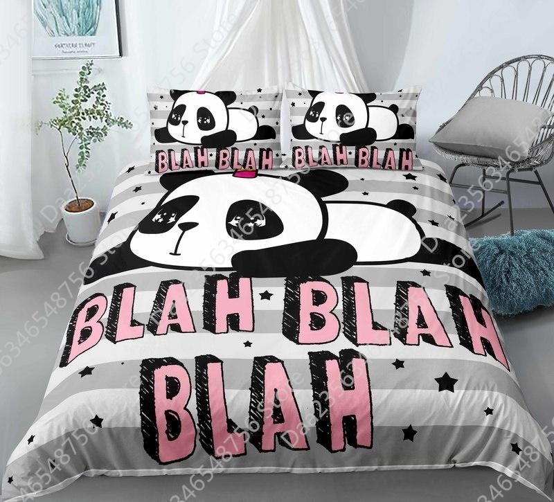New Panda Bedding Set Single Twin Full Queen King Size Cartoon Animals Bed Set Aldult Kid Bedroom Duvetcover Sets 3D Anime 043