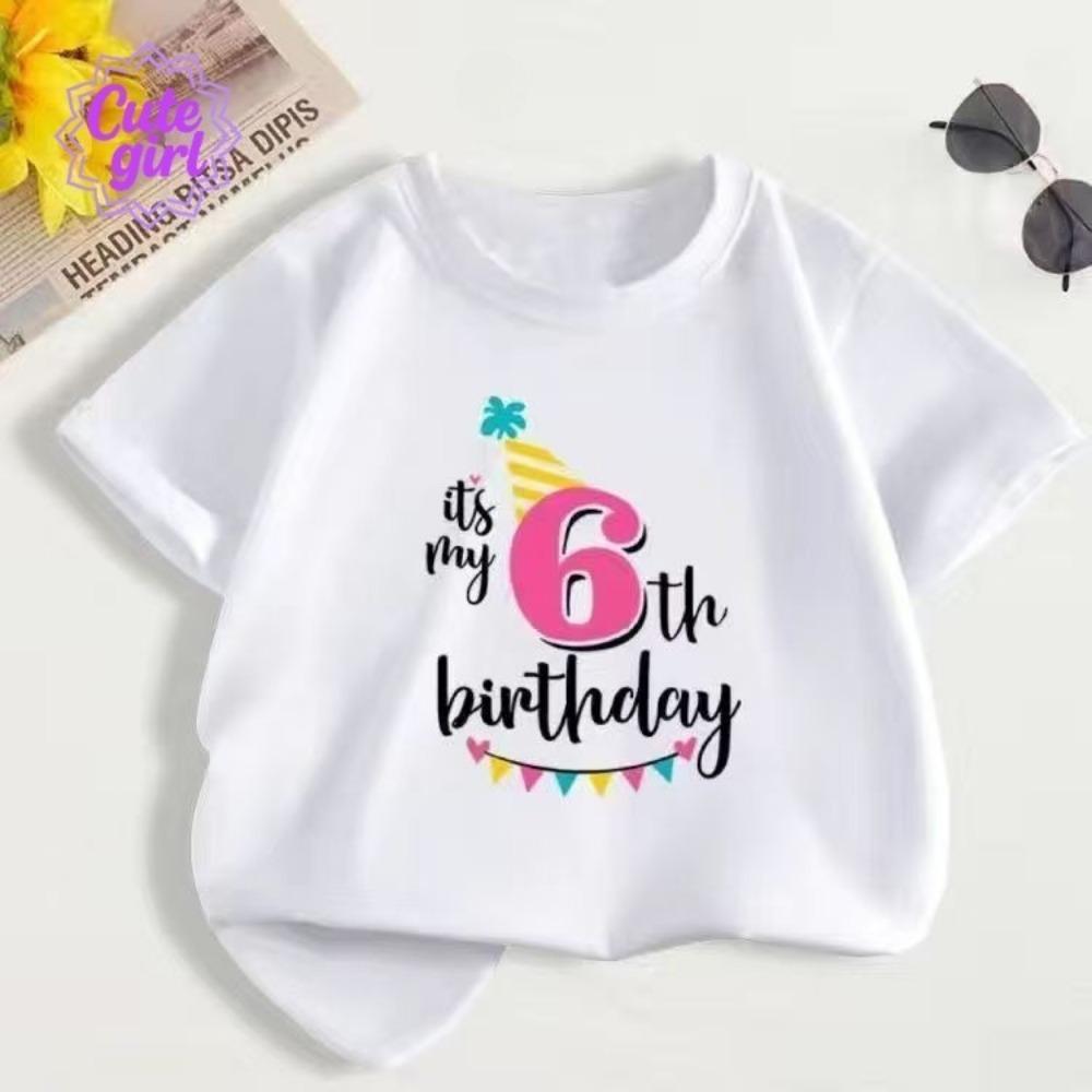 Girl's T-shirt and Children's Short Shirt with Birth Date Number Printed with "birthday"