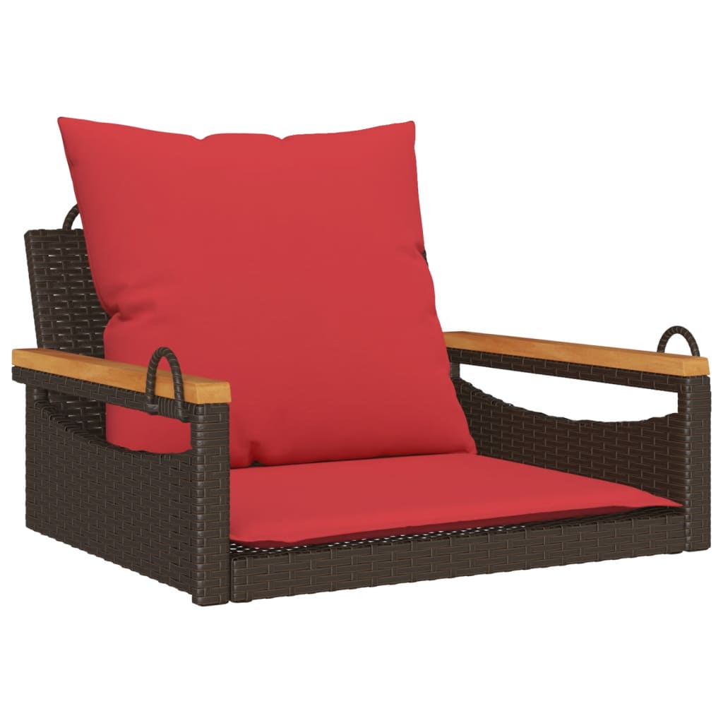 Brown Hanging Swing Chair with Cushions 63 x 62 x 40 cm Poly Rattan