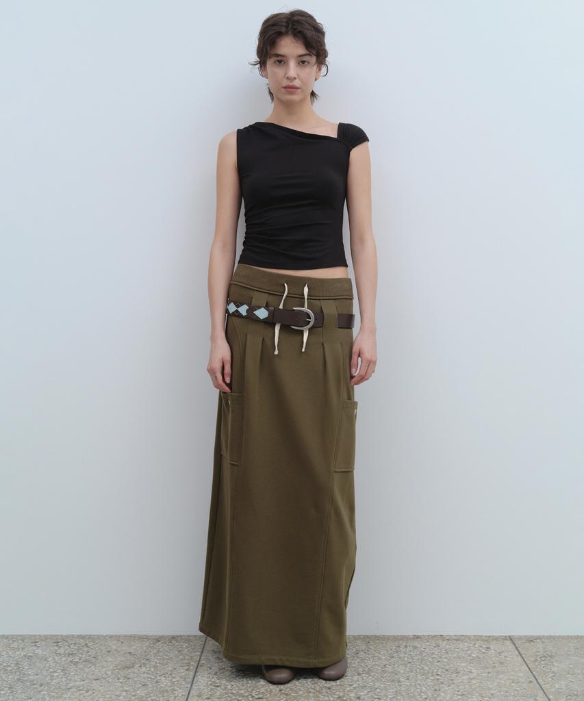 Milo Woman Belt Hole Maxi Skirt [Khaki]