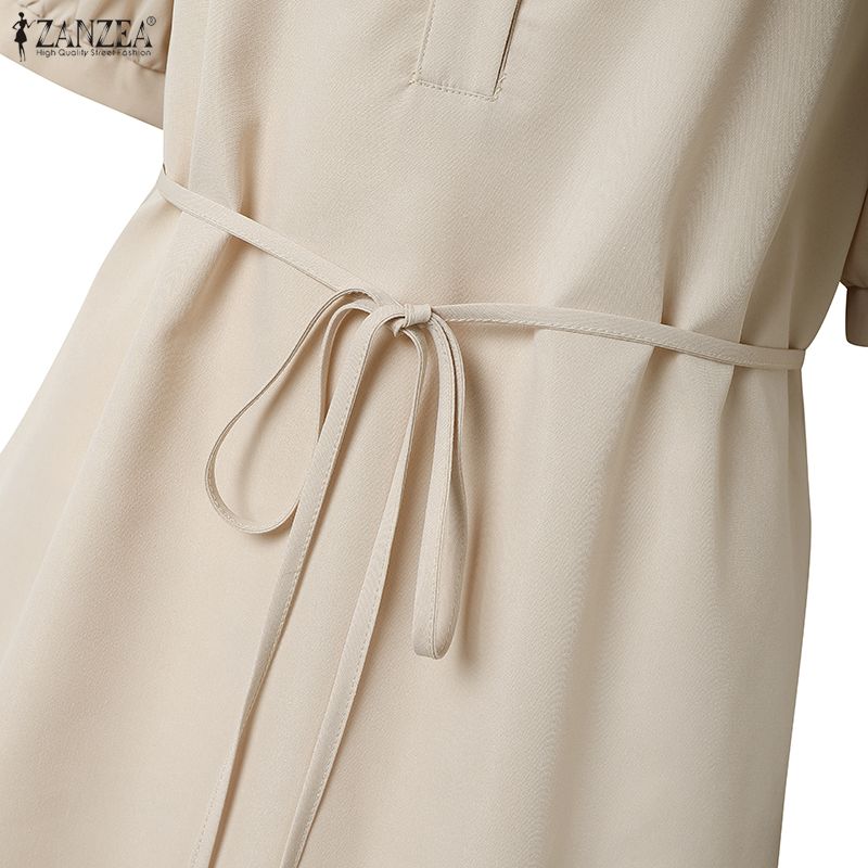 ZANZEA Women Casual Round Neck Solid Color Short Sleeve Dress