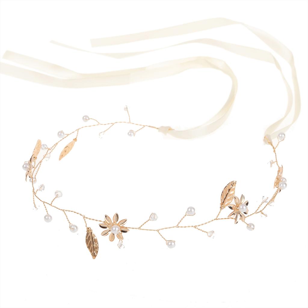 Gold Flower & Leaf Hair Band Alloy Floral Bridal Hair Accessories for Bridesmaid Wedding Party Balls