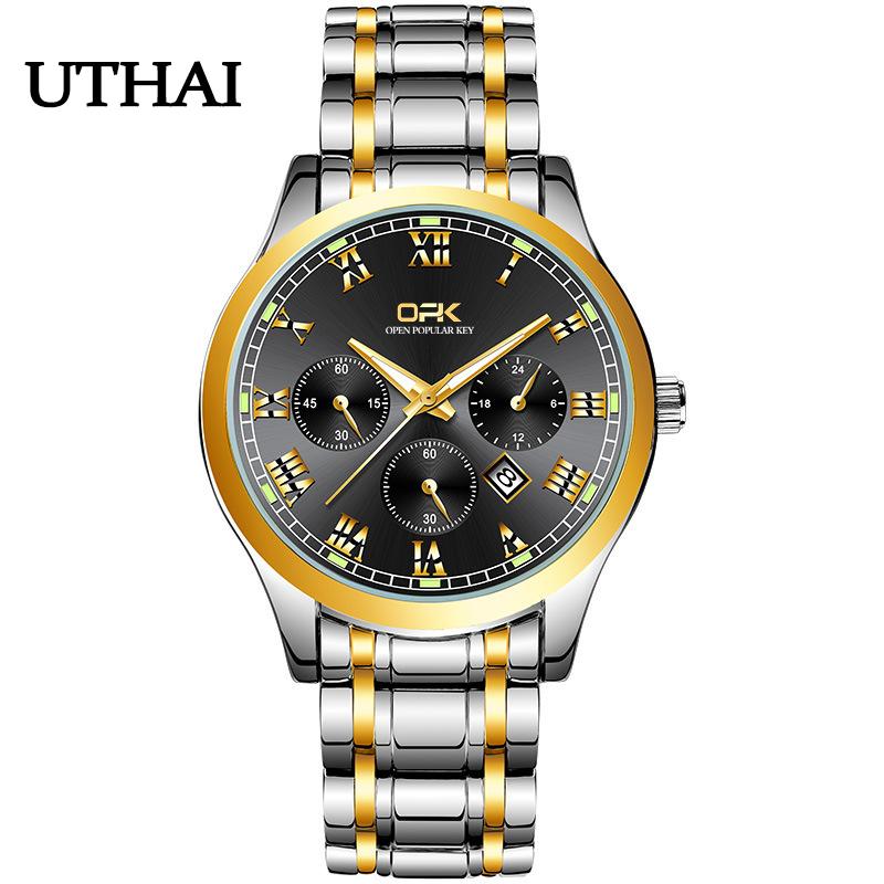 

UTHAI CQ288 New Business Men s Watch Stainless Steel Strap Waterproof HD Luminous Quartz Watch Luxury Clock Gift