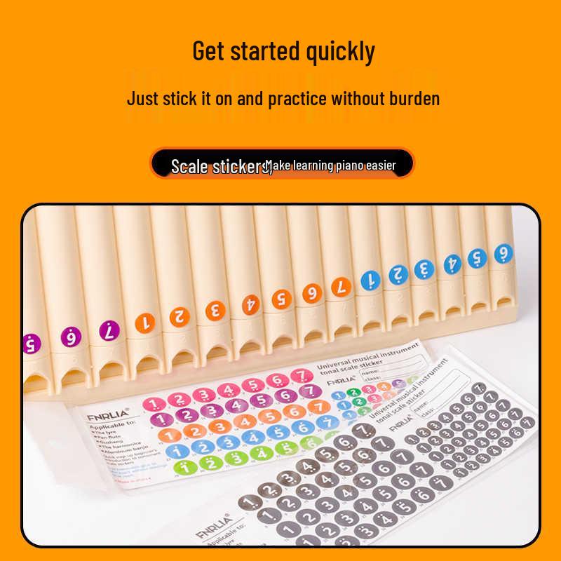 18/16 Tube Pan Flute Scale and Note Stickers - C Key Universal Recorder Finger Position Labels