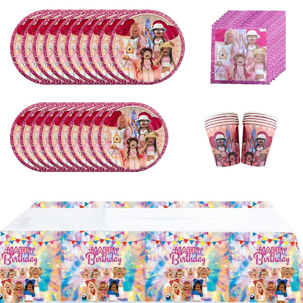 

51Pcs Roblox Supplies Tableware Include Tablecloth Paper Plate Paper Cup Napkin