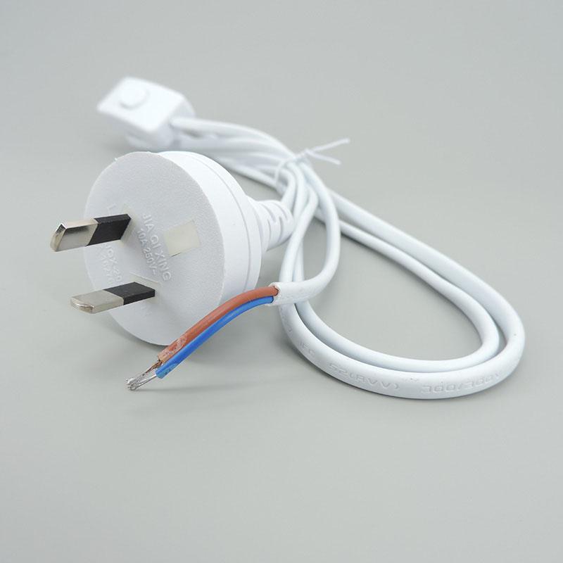 Kabel zasilający AC 220V 2-pinowy wtyczka UK AU 1,8m z wyłącznikiem, kabel zasilający, adapter, biały przewód do lampy LED