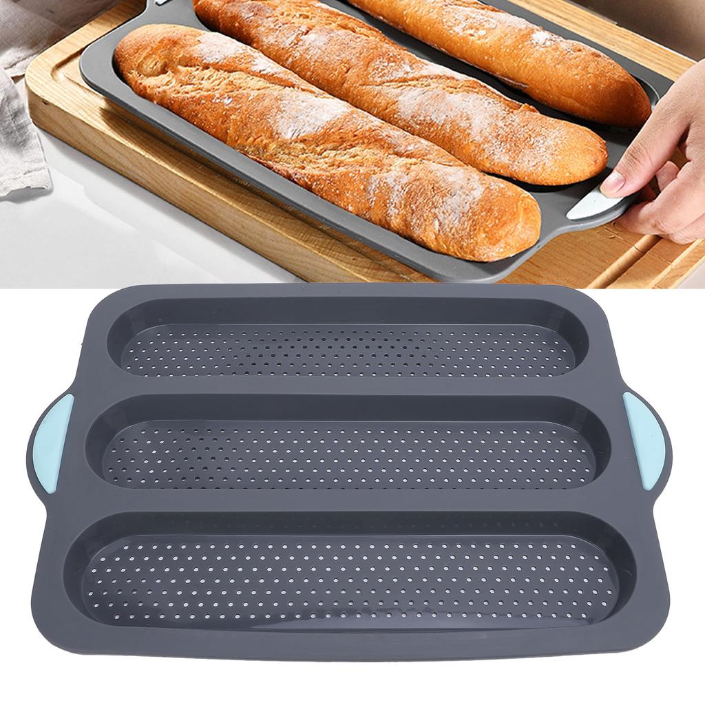 Silicone Bread Pan Nonstick Heat Resistant Perforated French Bread Baking Pan Cake Pan with Anti Slip Handles