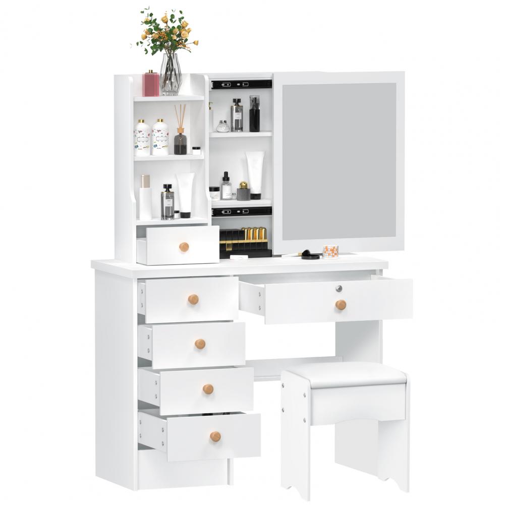 Makeup Vanities Vanity Desk with Sliding Mirror, Bedroom Dressing Table, Makeup Desk with 6 Drawers Bedroom Furniture