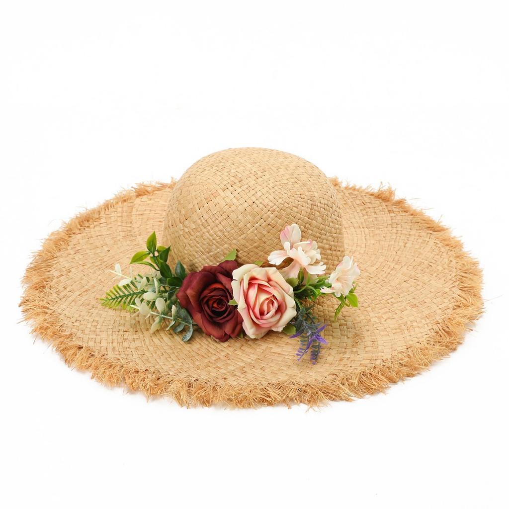 Versatile flower bucket hat summer sun protection big brim beach straw hat sun hat woven basin hat
