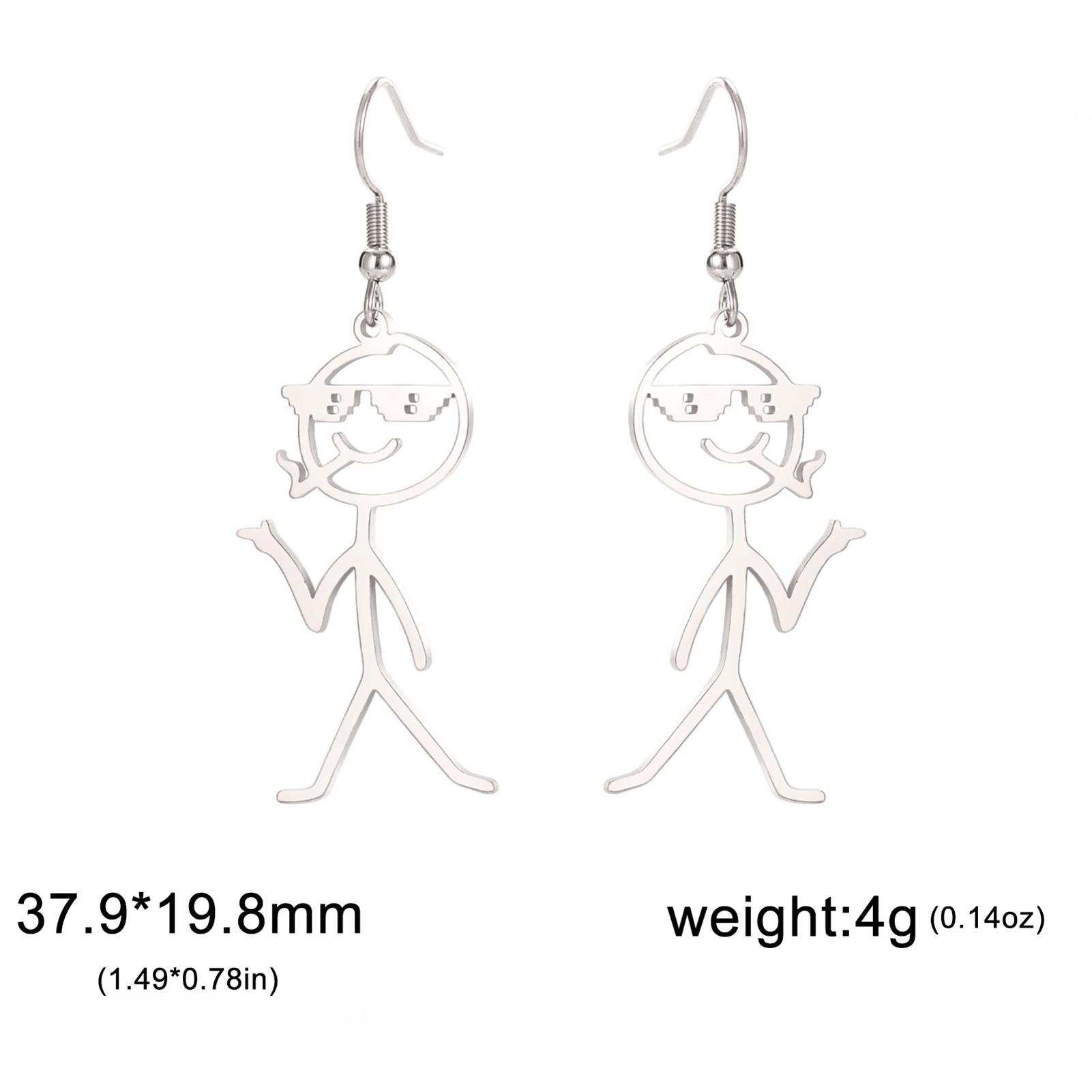 

Teamer 2026 New Cool Smoking Wearing Glasses Stickman Earrings for Women Trend Punk Stainless Steel Ear Pendants Jewelry Gifts