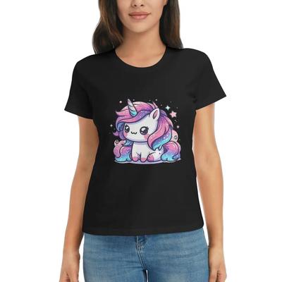 Women TShirt Sparkle Unicorn Magic Summer Short Sleeve Tees Crew Neck Cotton T Shirts Clothes Tops Streetwear