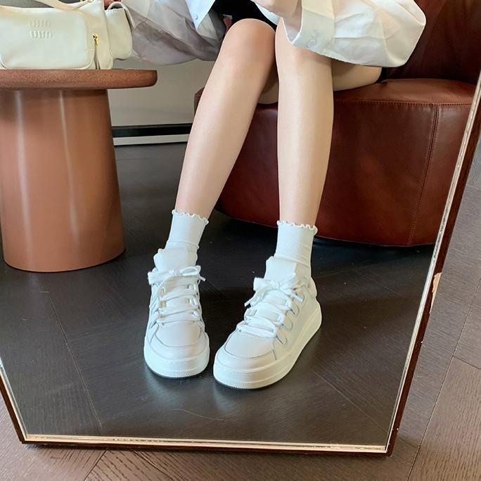 Cowhide Version~ Miu Style Versatile Leather Platform White Shoes Women's Spring Straps Casual White Shoes Heightening Single Shoes Board Shoes