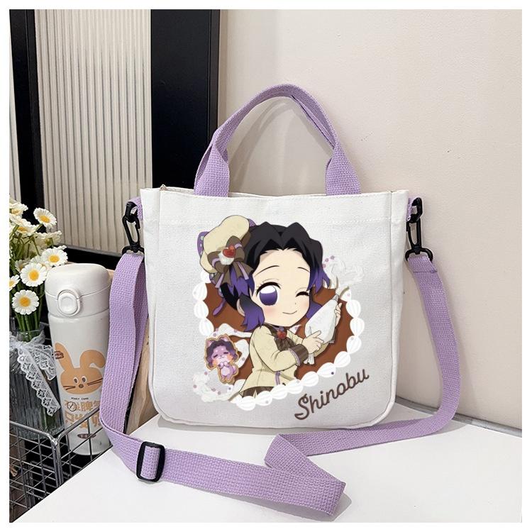 Anime Demon Slayer Canvas Crossbody Bag Cartoon Figures Print Shoulder Bags Fashion Minimalist Commuting Storage Handbag Gifts