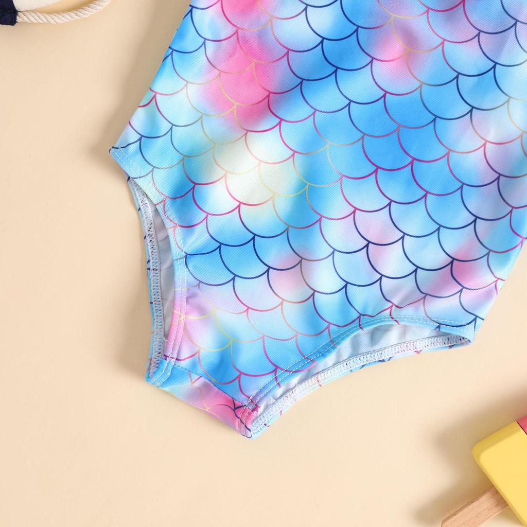 Girls' Mermaid One-Piece Halterneck Swimsuit