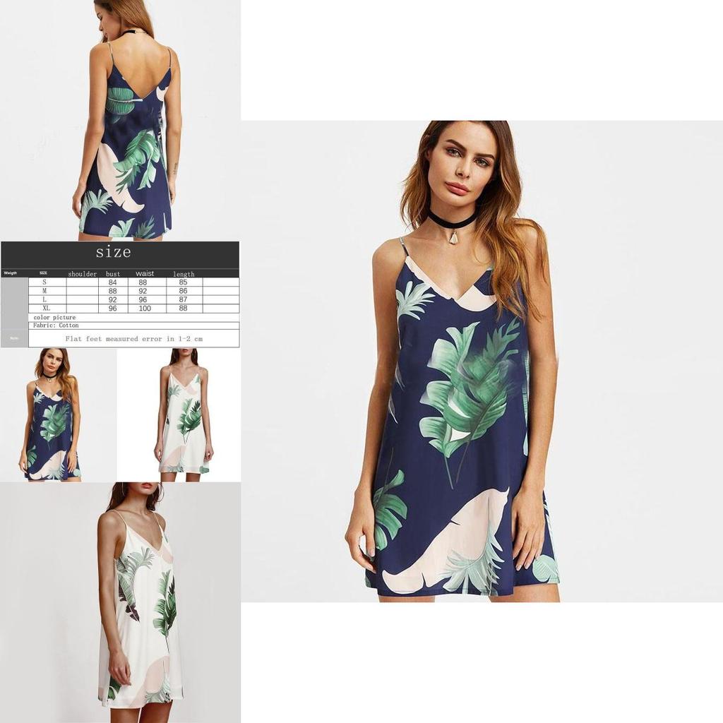 Sidefeel Women V Neck Halter Tropical Plants Printed Casual Dress For Elegant Summer Occasions