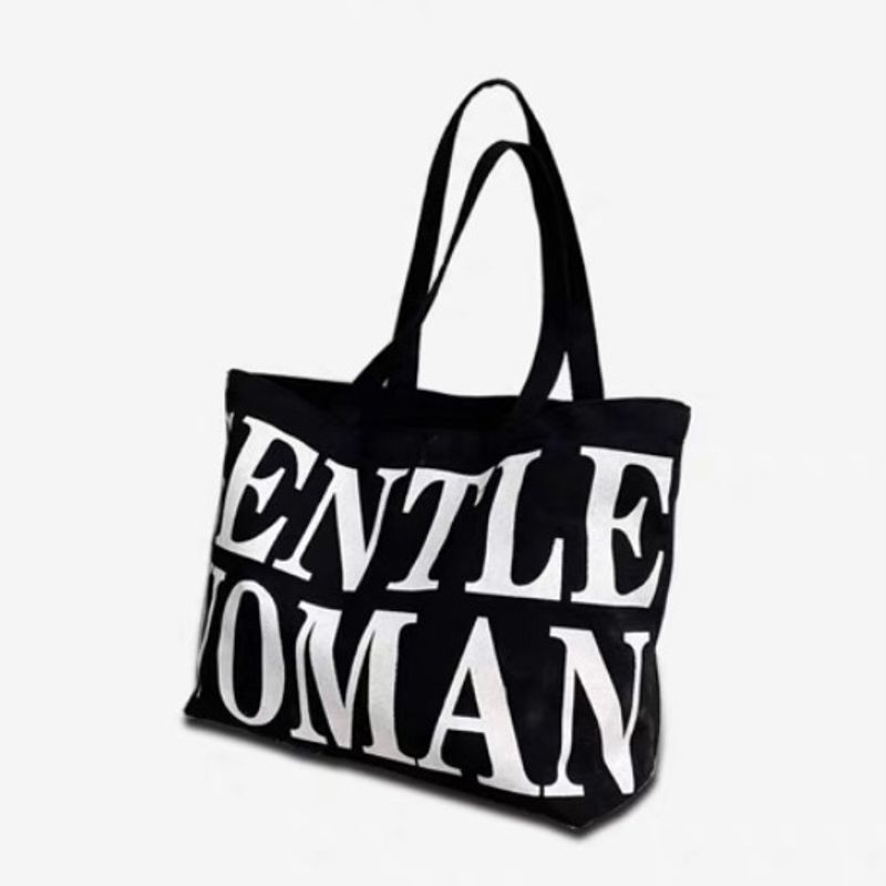 

Letter Thailand Satchel Commuter Tote Canvas Bag Black