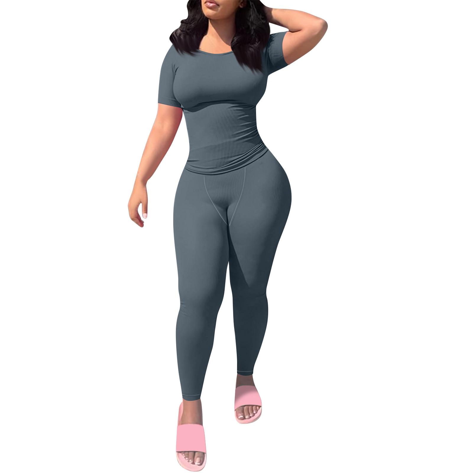 

Женские однотонные тонкие узкие брюки с короткими рукавами и высокой талией, повседневный костюм XL серый