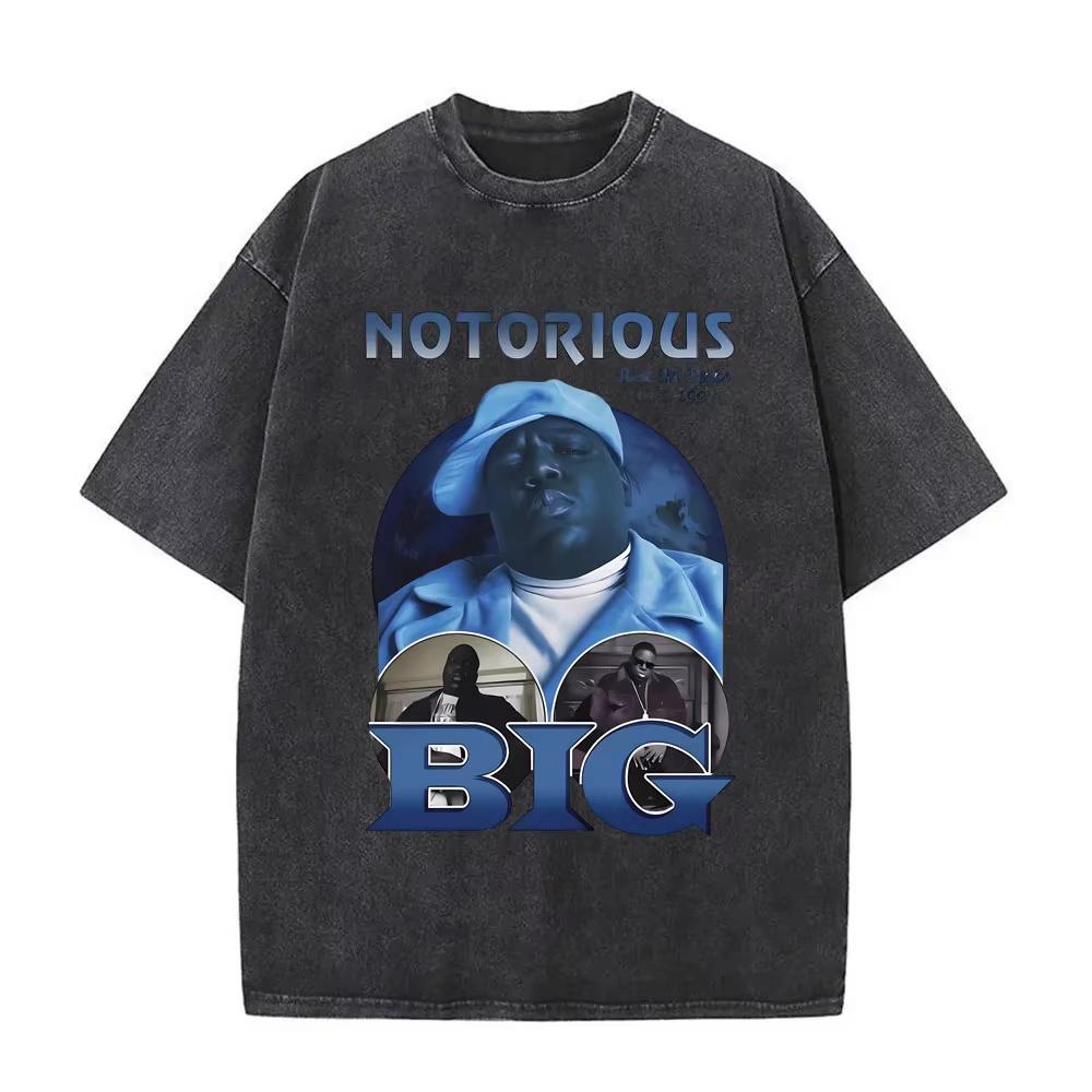 Gewassen Vintage The Notorious Big Wereldtour T-shirt Biggie Smalls Print T-shirts Mannen Vrouwen Hip Hop T-shirts