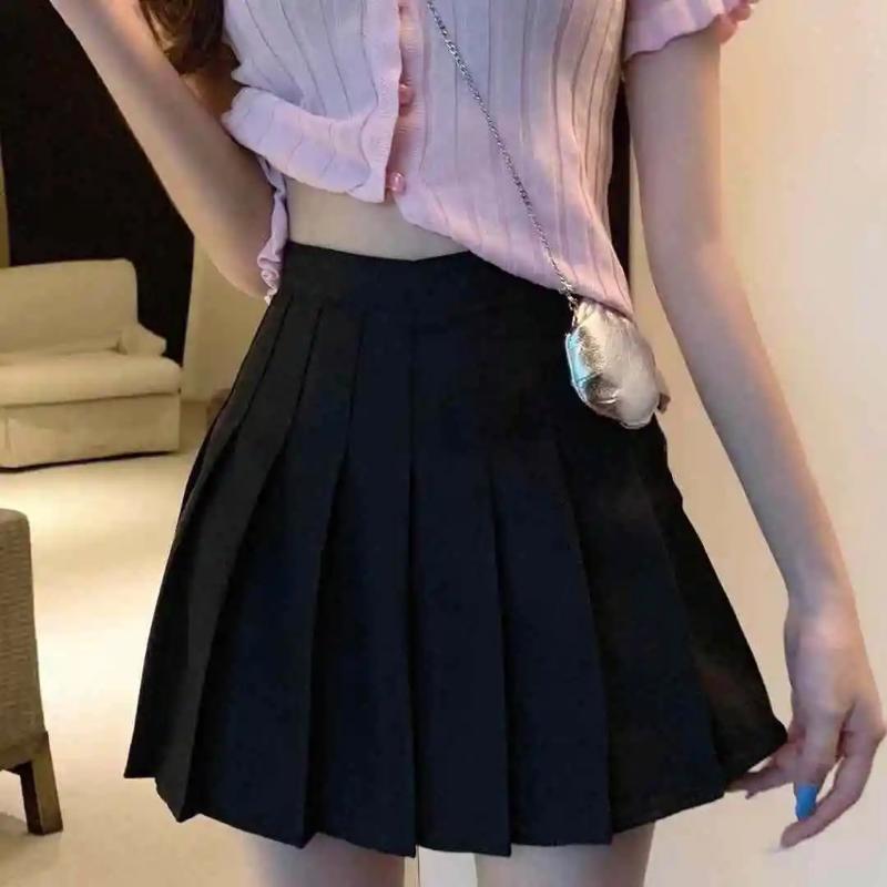 Two Layers High-waist Plus Size Short Pleated Skirt  Women's A-line Skirt  Anti-glare Solid Color Mini Skirt