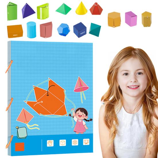 1 Set Pull String 3D Geometry Learning Book Early Education Paper Folding Rope Geometry Model with 15 Solids Volume Surface Area Formulas Teaching Toy