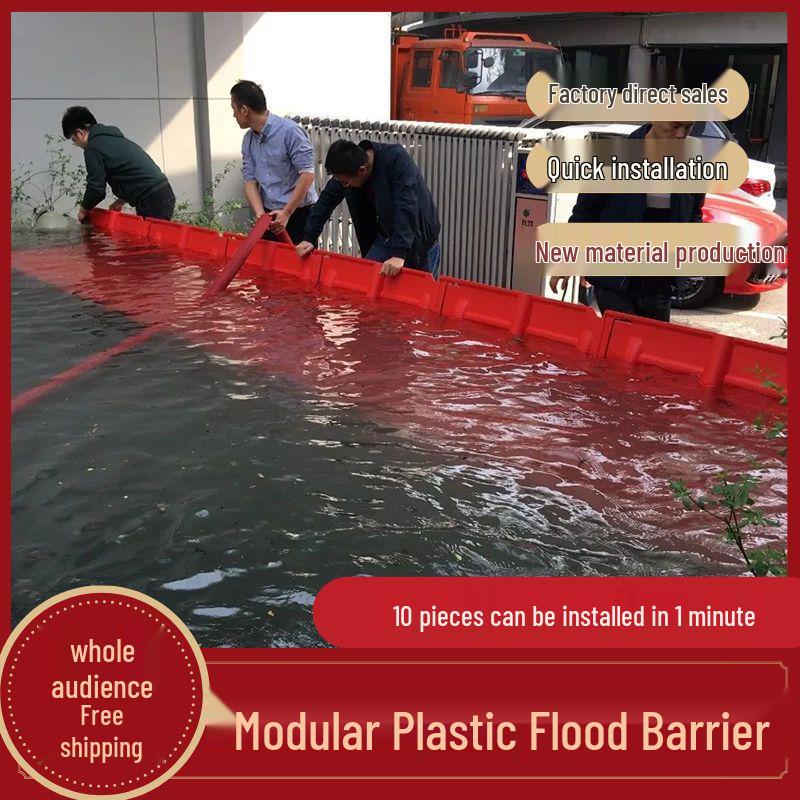 Red L-shaped Detachable ABS Flood Barrier for Water Control In Garages and Malls