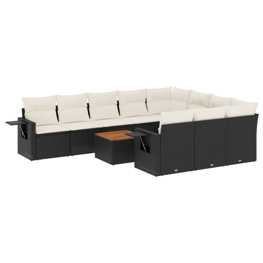 11 piece Garden Sofa Set with Cushions Black Poly Rattan