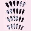 24pcs French Black White Plaid Glossy Ballerina Coffin Press On Nails with Rhinestones Decor - Long Length Acrylic All Cover False Nails