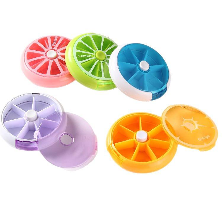 Transparent 7-Day Round Rotating Pill Organizer - Portable Mini Box with Seven Compartments