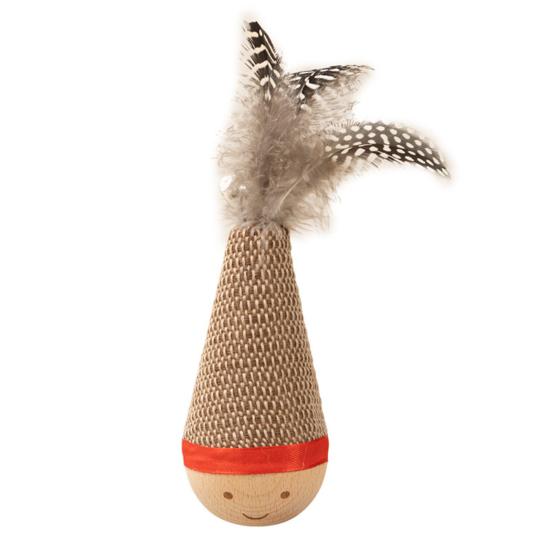 

Wooden Cat Toys with Feathers Sisal Cat Scratcher for Indoor Cats Solid Wood Base Tumbler Toy Interactive Cat Toy Relieves Boredom and Sharpens Claws