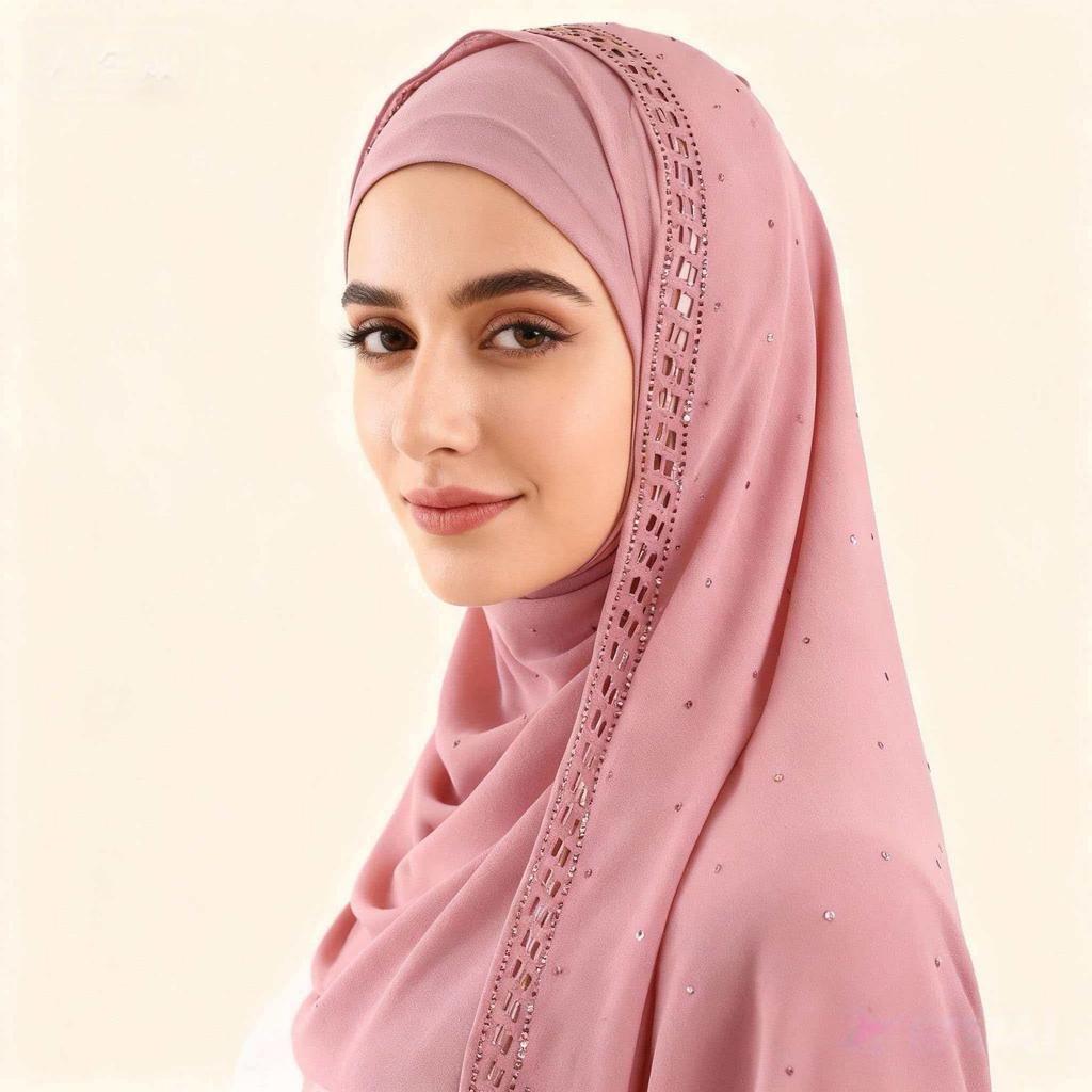 Pearl Chiffon Rhinestone Ethnic Scarf Shawl