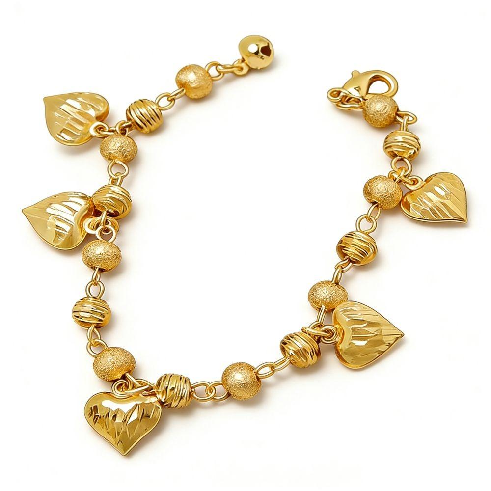 Elegant Heart Charm Hand Chain Heart-shaped Bell Jewelry Gold Pendant Bracelets 4mm Width Gifts Multi Bead Cuban Chain Women