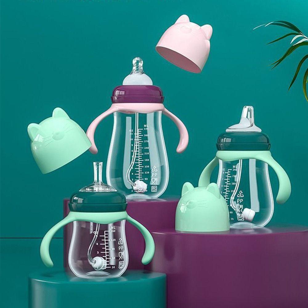PP Cat Shape Milk Bottle Silicone Nipple Baby Bottle With Handle Feeding Supplies