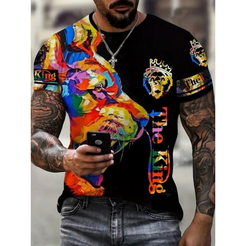 Stylish Tiger 3D Digital Pattern Print Men's Graphic T-shirts Causal Comfy Tees Short Sleeve Pullover Tops Men's Summer Outdoor