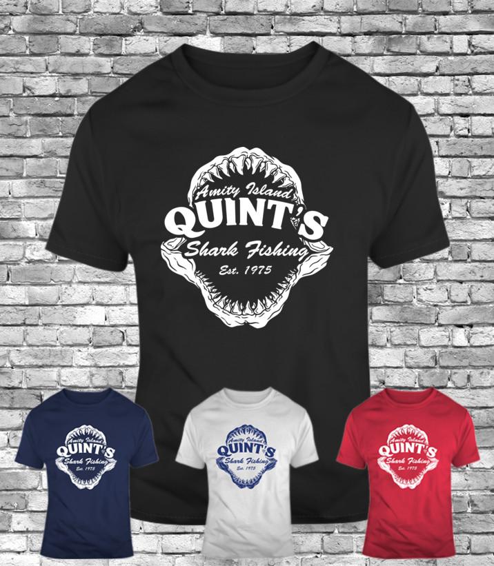 New quint s shark fishing men s t-shirt funny tee movie jaws retro captain 1975 Unisex T-Shirt XXXXL