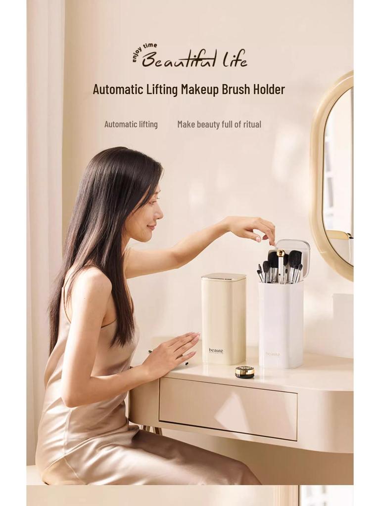 Automatic Lifting Makeup Brush & Lipstick Storage Tube - High-End Desktop Cosmetics Organizer