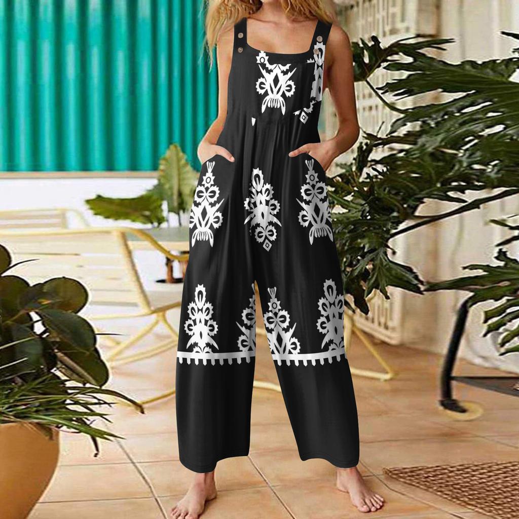 Women's Casual Jumpsuit Sleeveless Popular Floral Print Jumpsuit