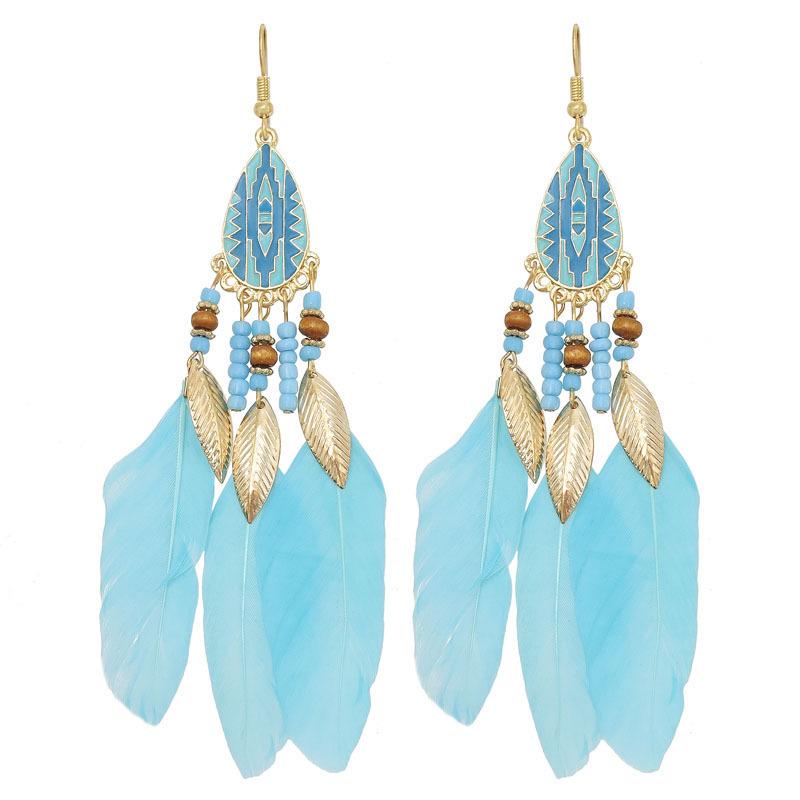 Bohemian Faux Silver Feather Tassel Mosquito Coil Earrings: Summer Retro Ethnic Ear Jewelry