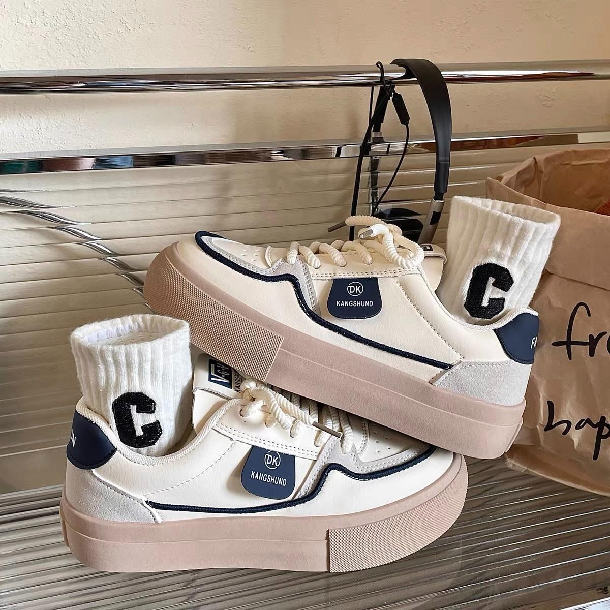 

Autumn shoes women s 2025 new board shoes women s wear-resistant small thick-soled muffin women s shoes casual high white shoes 40 синий