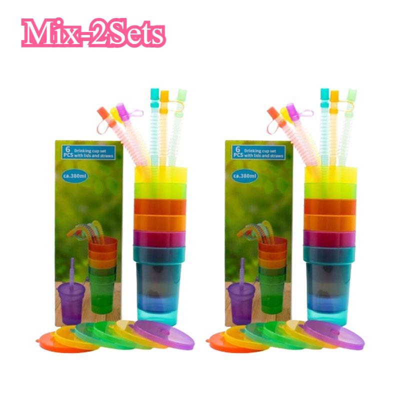Colorful Neon Sipper Cups with Lids and Straws Spill Proof Plastic Party Drinkware for Kids School Events Birthday Celebrations