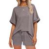 Women Casual Summer Batwing Sleeve T Shirt Drawstring Shorts Sports Two Piece Set