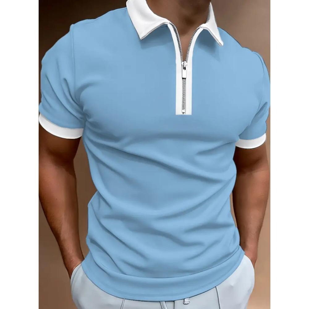 Men's Zipper Polo Shirt, Wave Triangle Shirt, 3D Printed, Retro, Short Sleeve, Loose, Comfortable, Street, Summer, New Style